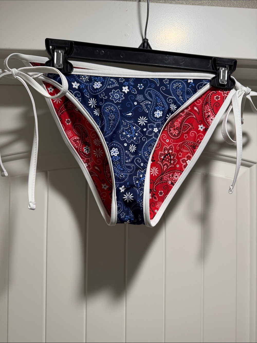 Women’s Red & Blue Bandana Print Side-Tie Bikini Bottoms